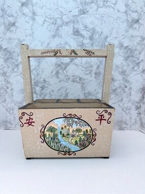 Kathy Hatch Hand-Painted Decorative Wooden Caddy with Scenic Motif